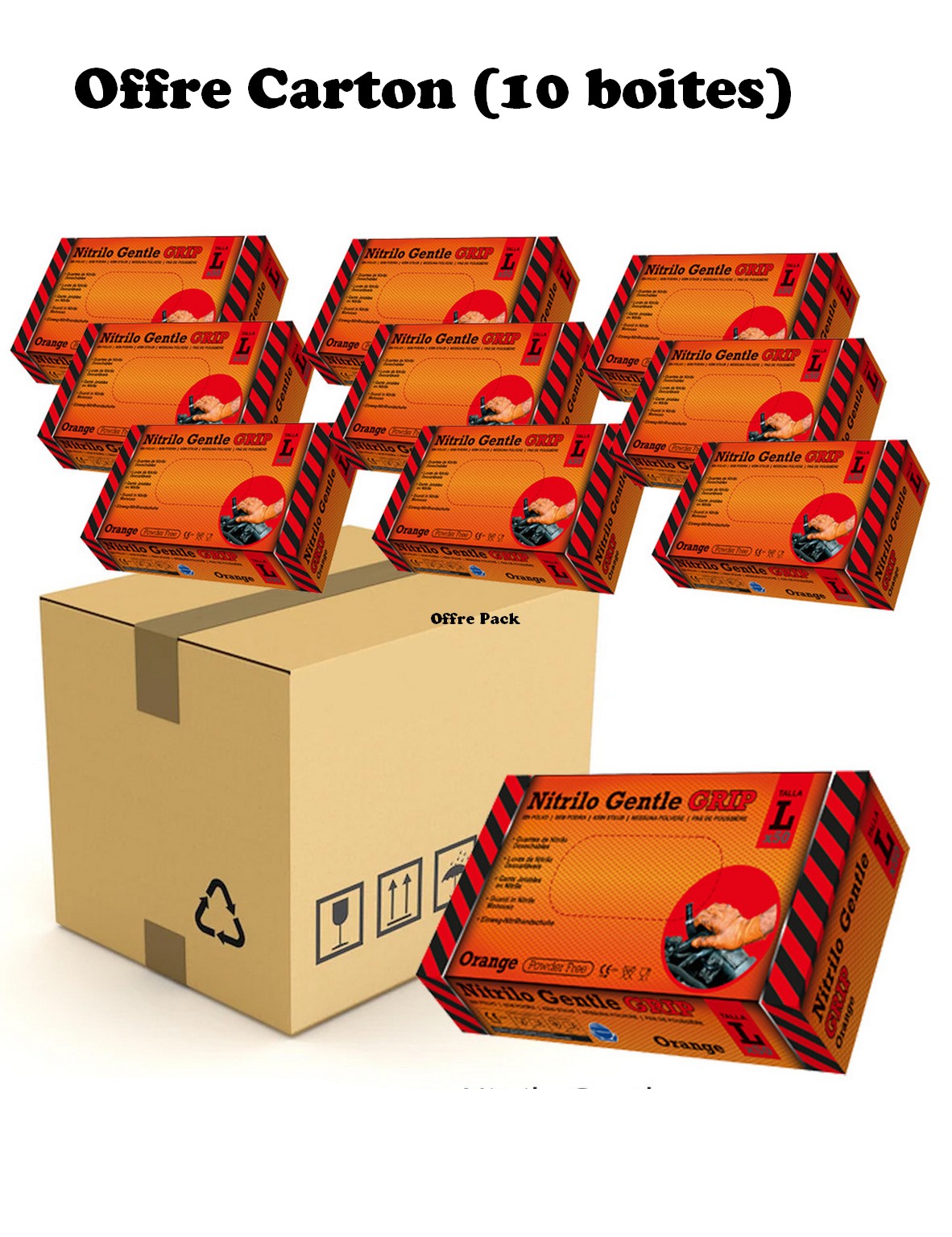 Carton Gants NITRILE Ultra-résistants Orange (10 boites)