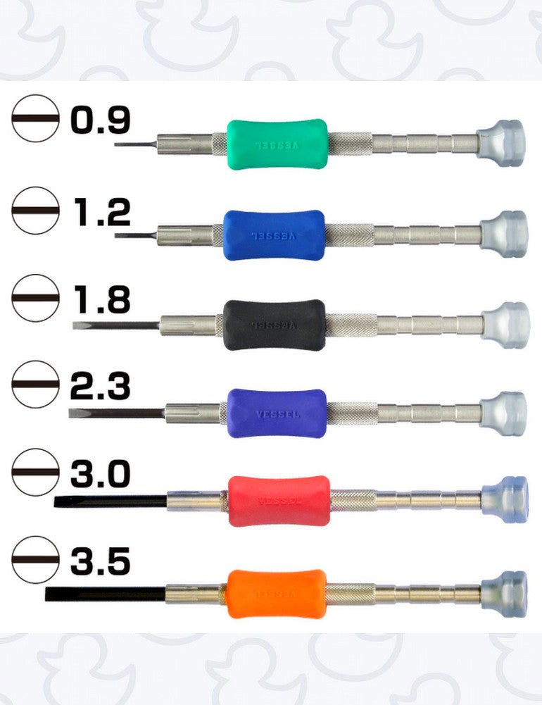 Série de Micro Tournevis VESSEL plat / cruciforme / Douille emmanchés Made in JAPAN